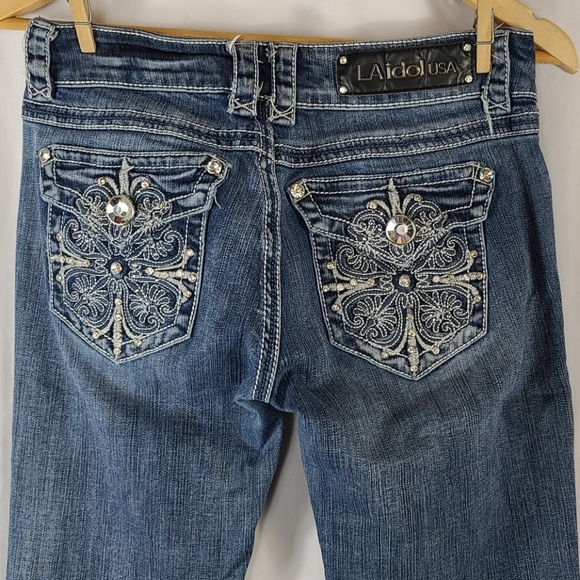 Distressed Embellished Wide Leg Jeans - Picture 9 of 10